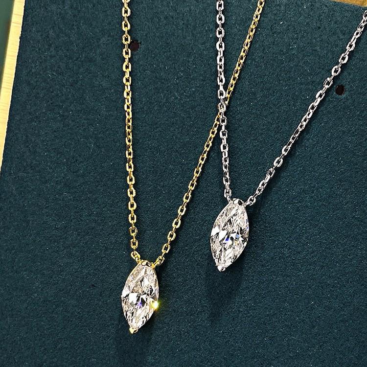 Lulu Tong 2022 Marquise Cut Diamond Necklace for Women In 925 Silver - Elegant Clavicle Chain with Single Diamond.