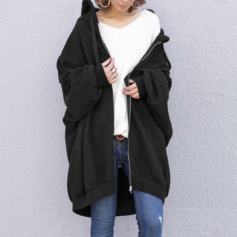 2023 Autumn/Winter European & American Women's Sexy Solid Color Loose Hooded Zipper Top