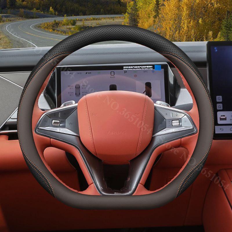 For BYD Tang L ATTO 8 Car Steering Wheel Cover Napa Leather Ultra-thin Anti Slip Car Handle Covers Interior Decor Accessories