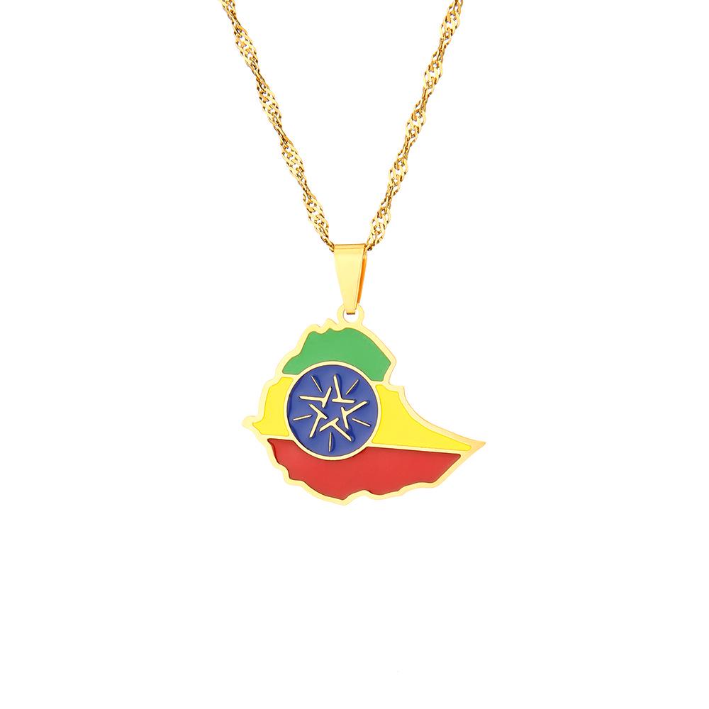 Ethiopia Map Necklace: Women’s Ethnic Geometric Titanium Steel Pendant Chain