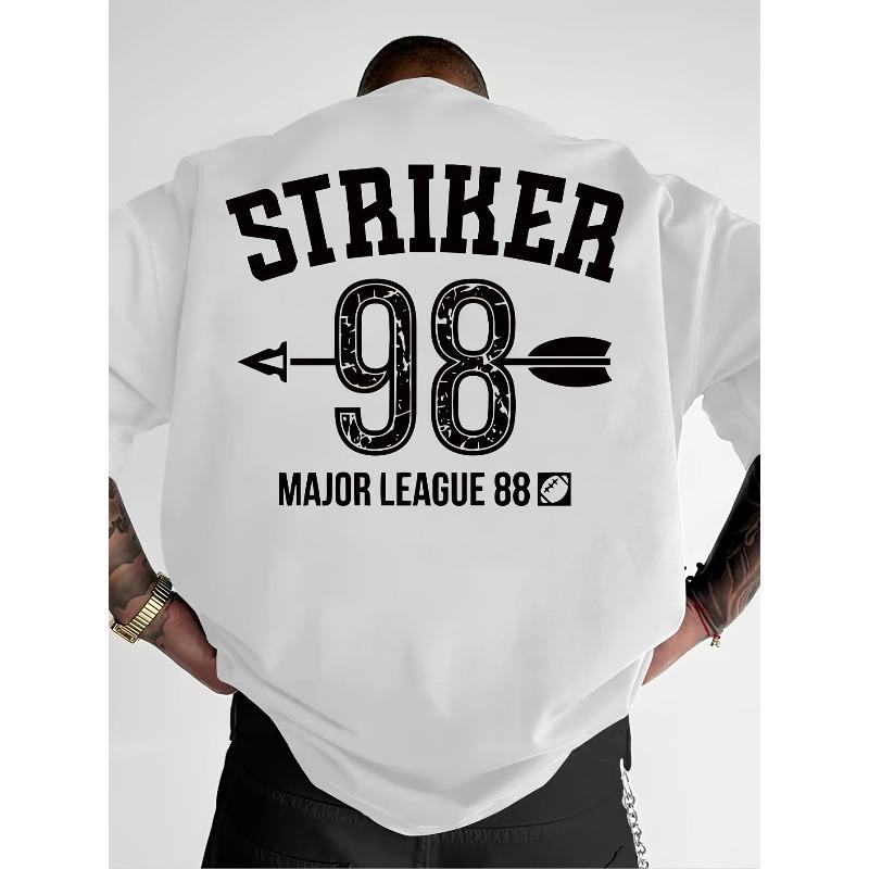 

Мужская футболка с графическим принтом 98 Striker - Смелый принт 98 Striker и Major League 88, Круглый вырез, Короткий рукав, Обычный крой, Повседневная спортивная футболка S белый