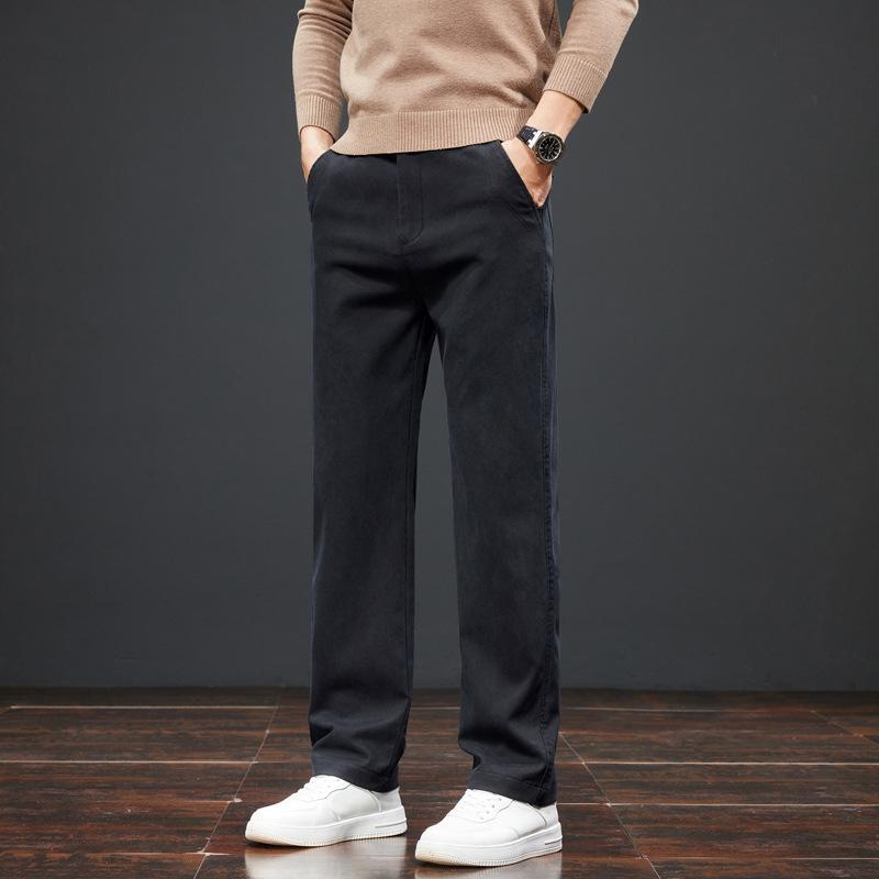 New men's casual pants loose straight versatile business pants trendy velvet thick long pants