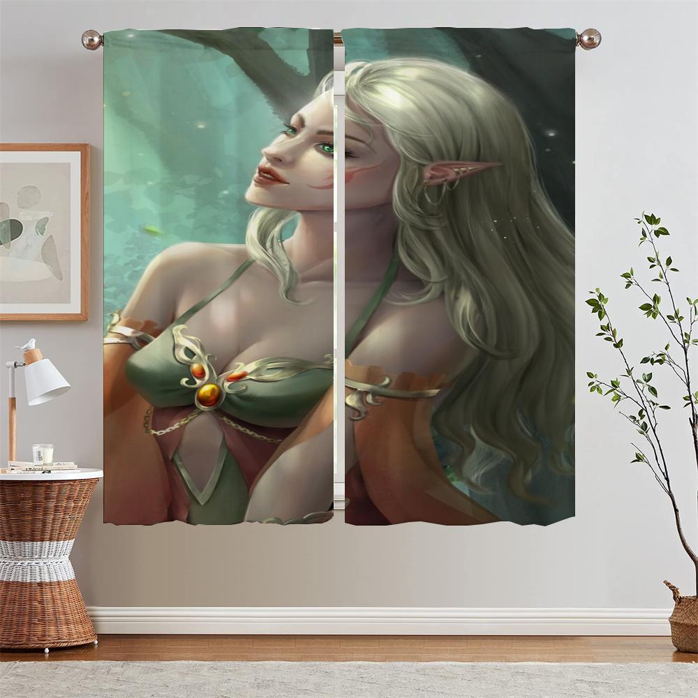 Female Elf Bedroom Curtains 2 Pieces Short Window Curtains for Living Room Partition Curtain Rods Curls Blinds Tentacles Blind