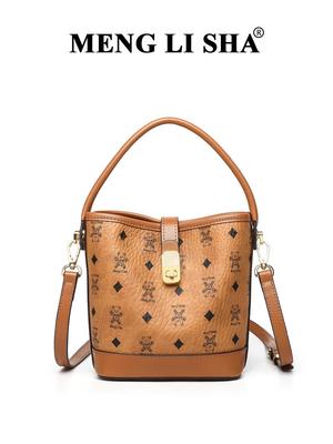 Vintage Print Large Capacity Crossbody Bucket Bag for Fall and Winter