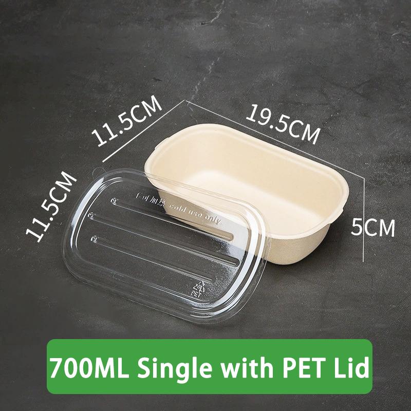 10/50 Stück Ovale Bagasse-Boxen aus Zuckerrohr Umweltfreundliche biologisch abbaubare Lebensmittelbehälter mit PET-Deckel