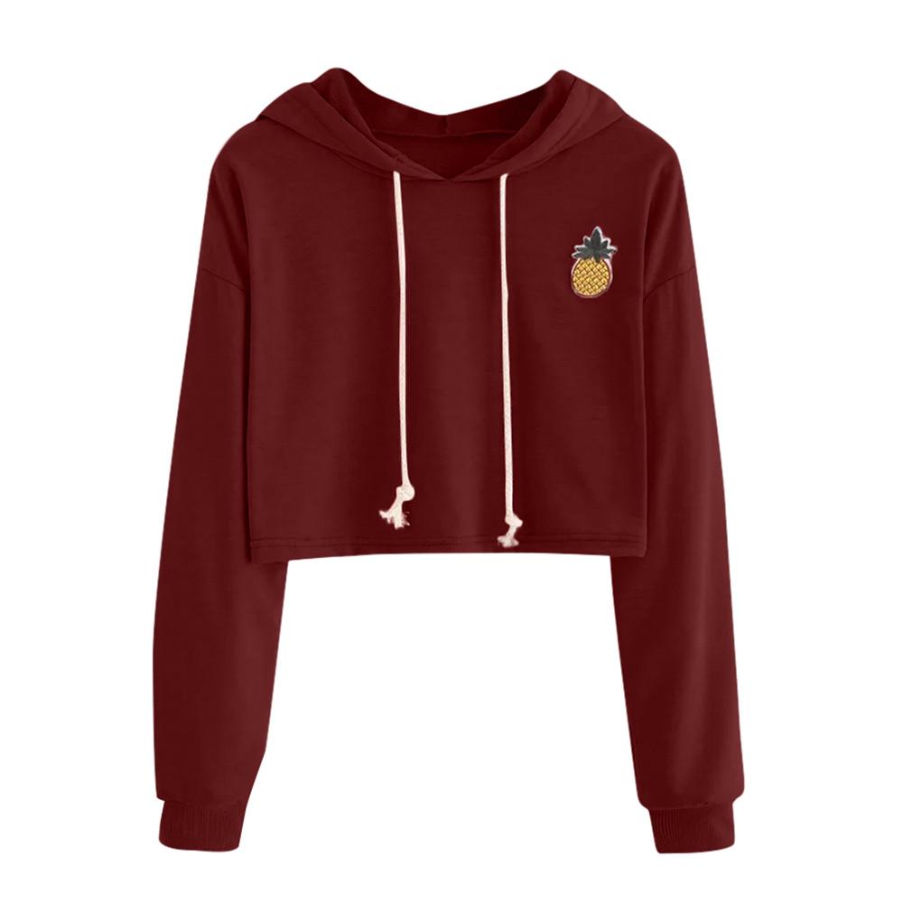Women's Hoodie Appliques Pinapple Sweatshirt Long Sleeve Pullover Tops Blouse