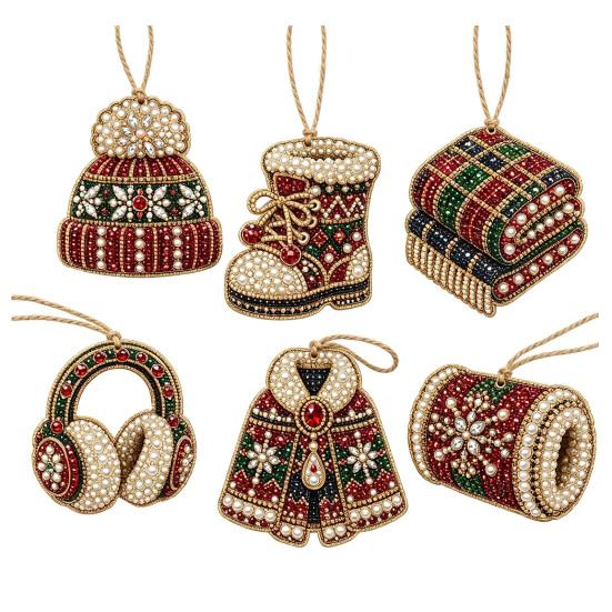 Seasonal Festive Hanging Decor 6 Pcs Christmas DIY Faux Pearl Painting Kit Ornaments, Rhinestone Art Party Decorative Supplies Tree Decoration