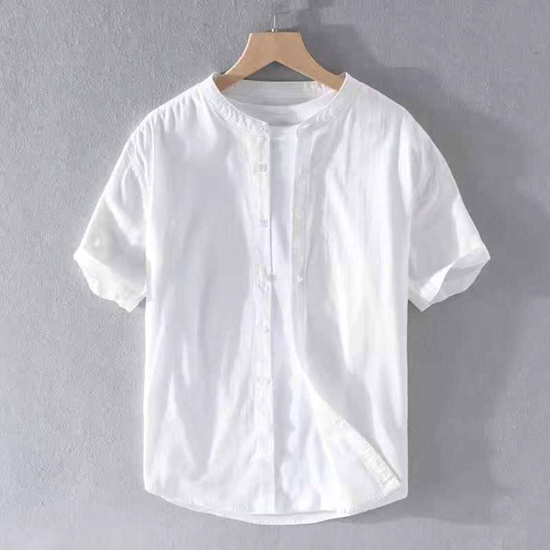 Men's Summer Loose Fit Basic Cotton-Linen Short Sleeve Shirt