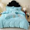 Small Fresh Washed Knitted Pure Cotton Embroidered Four-piece Bedding Set Quilt Cover Bed Sheet Bed Skirt