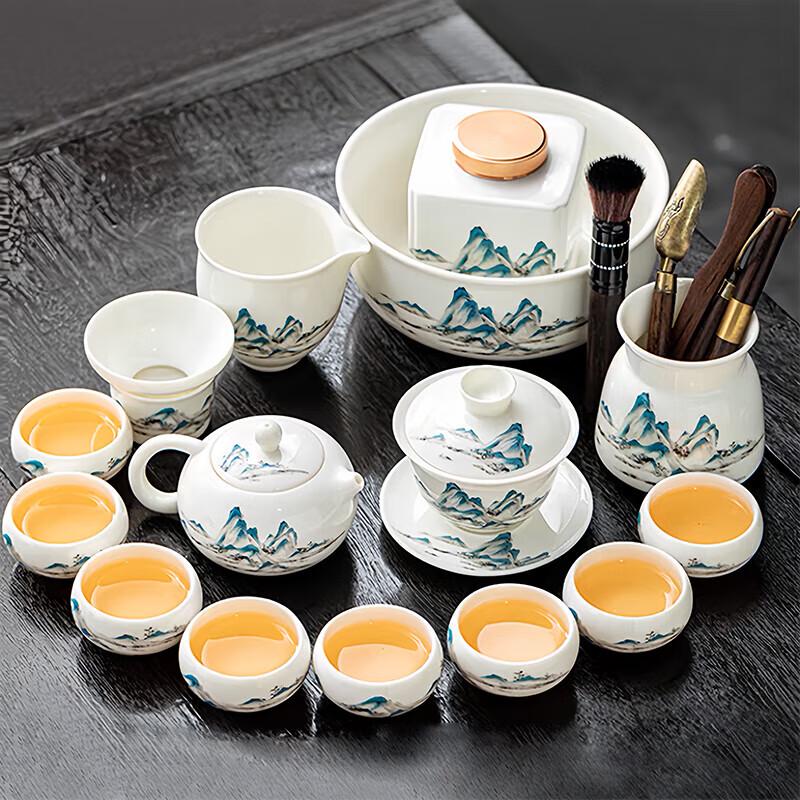 

Gold Inlaid Jade Porcelain Kung Fu Tea Set