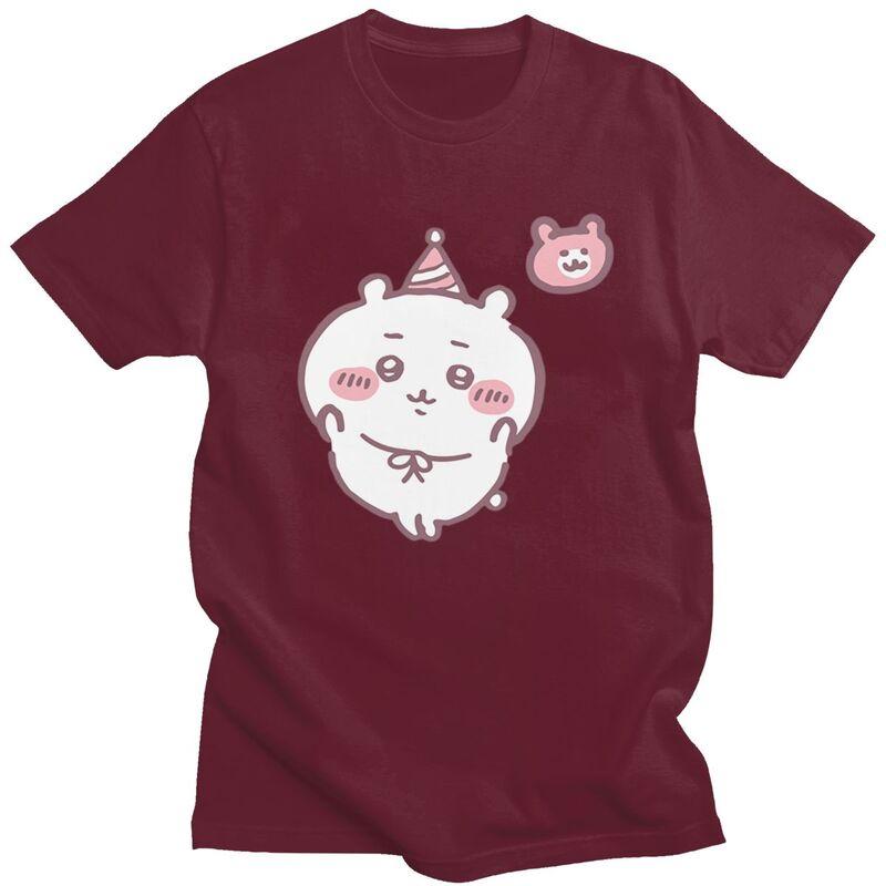 Custom Chiikawa T Shirt Men Pure Cotton Tshirt Casual Tees Short Sleeves Cute Cartoon T-shirts Slim Fit