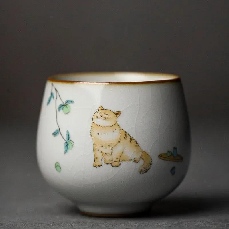 Large Ru Kiln Teacup Travel Personal Meditation Cup Handmade Ceramic Tea Bowl Pu'er Master Cup Household Tea Set Accessories