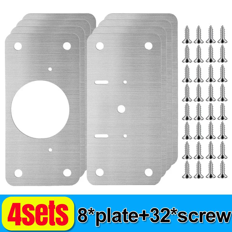 Edelstahl Scharniere Befestigungsplatten-Set Schranktürscharnier Reparatur Befestigungswinkel Platten Winkel Mit Befestigungsloch Heim-Beschläge