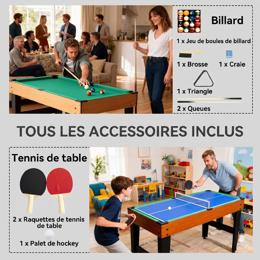 Multi-Game Table, 5-in-1, Foosball, Billiards, Hockey, Ping-Pong, 134 x 108 x 144 cm, Brown