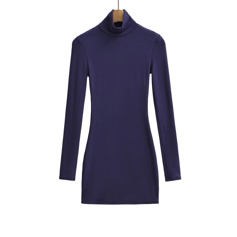 Elegant High-Neck Faux Cashmere Long-Sleeve Dress for Women, Autumn/Winter, Slimming Stretchy Fit, Short Plush Skirt