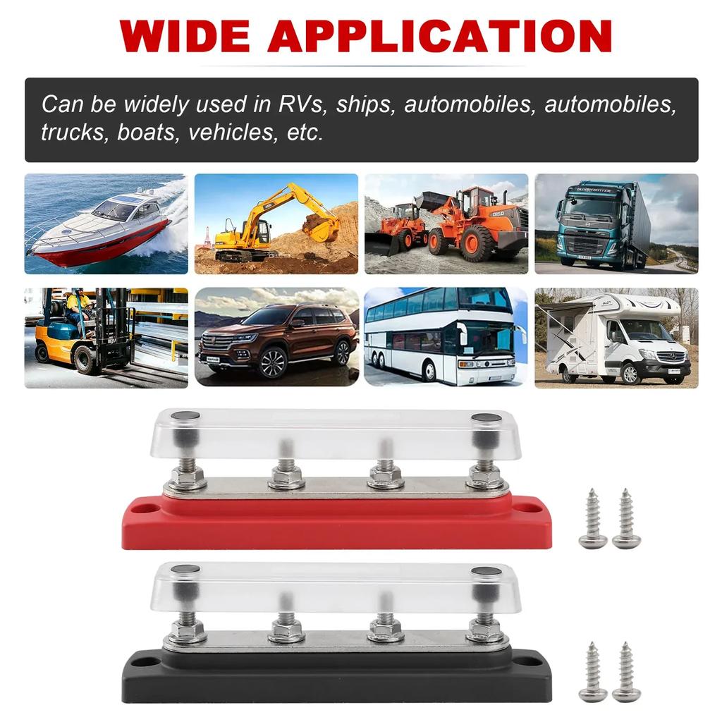 48V 150A Heavy Duty Power Distribution Block 4 x M6 Terminal Studs Marine BusBar Cover Included Bus Bar For Trucks Boats and RVs