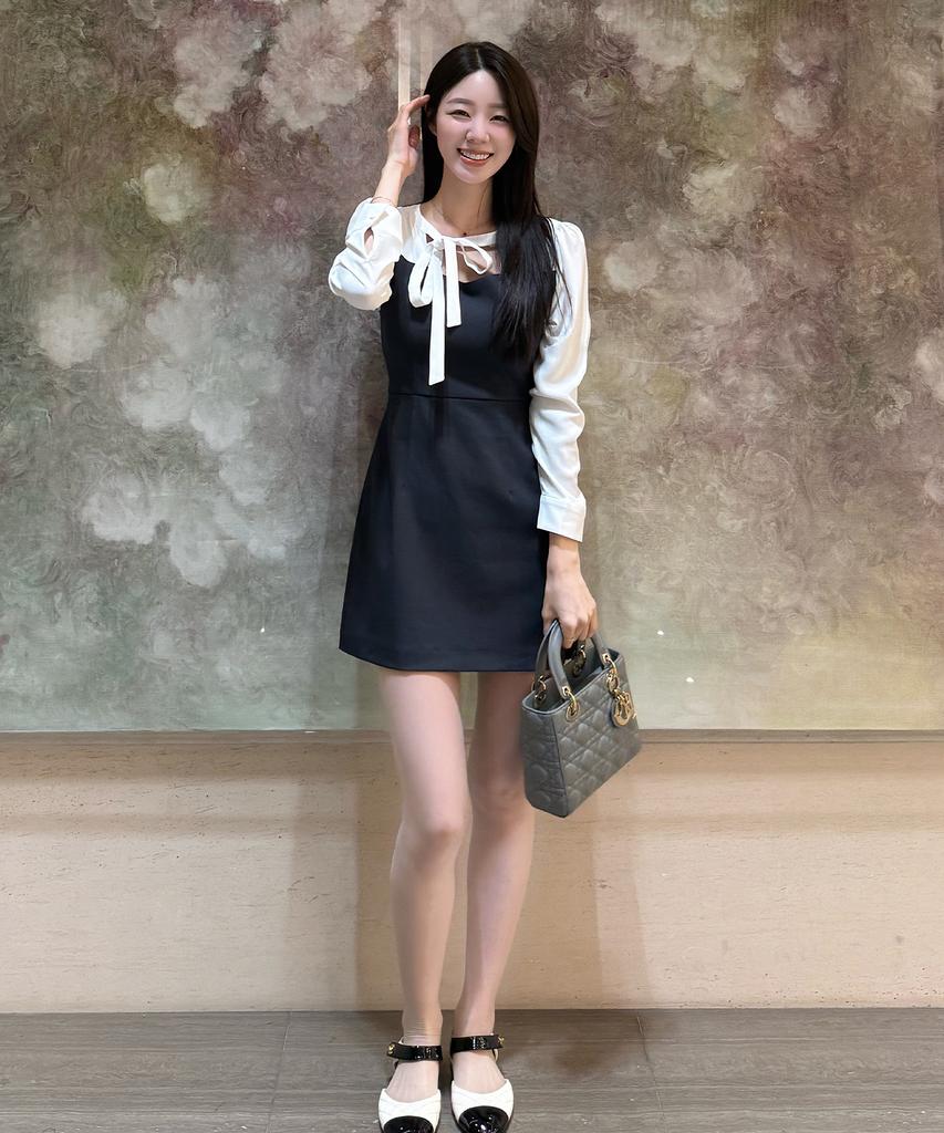 Neimkategoli Nina Color Block Ribbon Tie Dress_White
