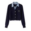 College Style Knitted Shirt Collar Splicing Fake Two-piece Top Women's Spring New Cardigan Sweater Jacket