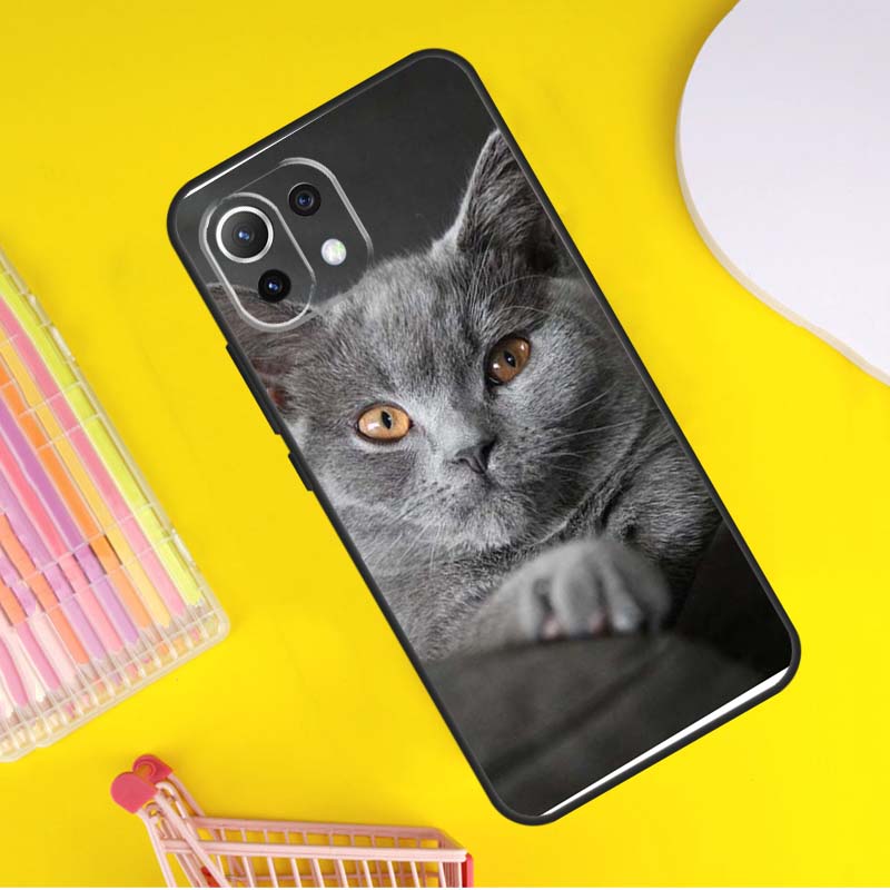 Beautiful Grey British Shorthair Cat Cover For Xiaomi 13 14 Ultra 11T 12T 13T 14T Pro POCO X7 Pro X3 X5 F3 F5 F6 M6 X6 Pro Case
