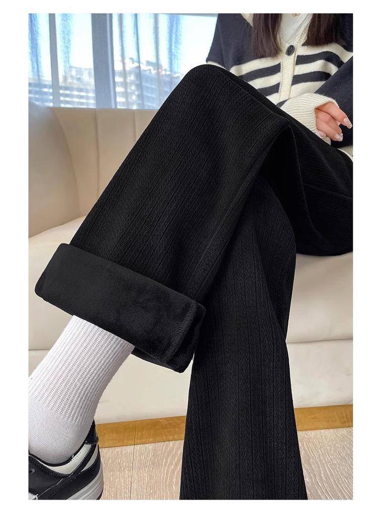 Women's 2024 Chenille Wide-Leg Floor-Length Black Pants - Autumn/Winter Style