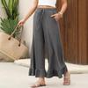 Summer New Loose Casual Thin Home Pants Women's Nine Points Pants Can Wear outside Lotus Leaf Edge Pants Comfortable Home Clothes