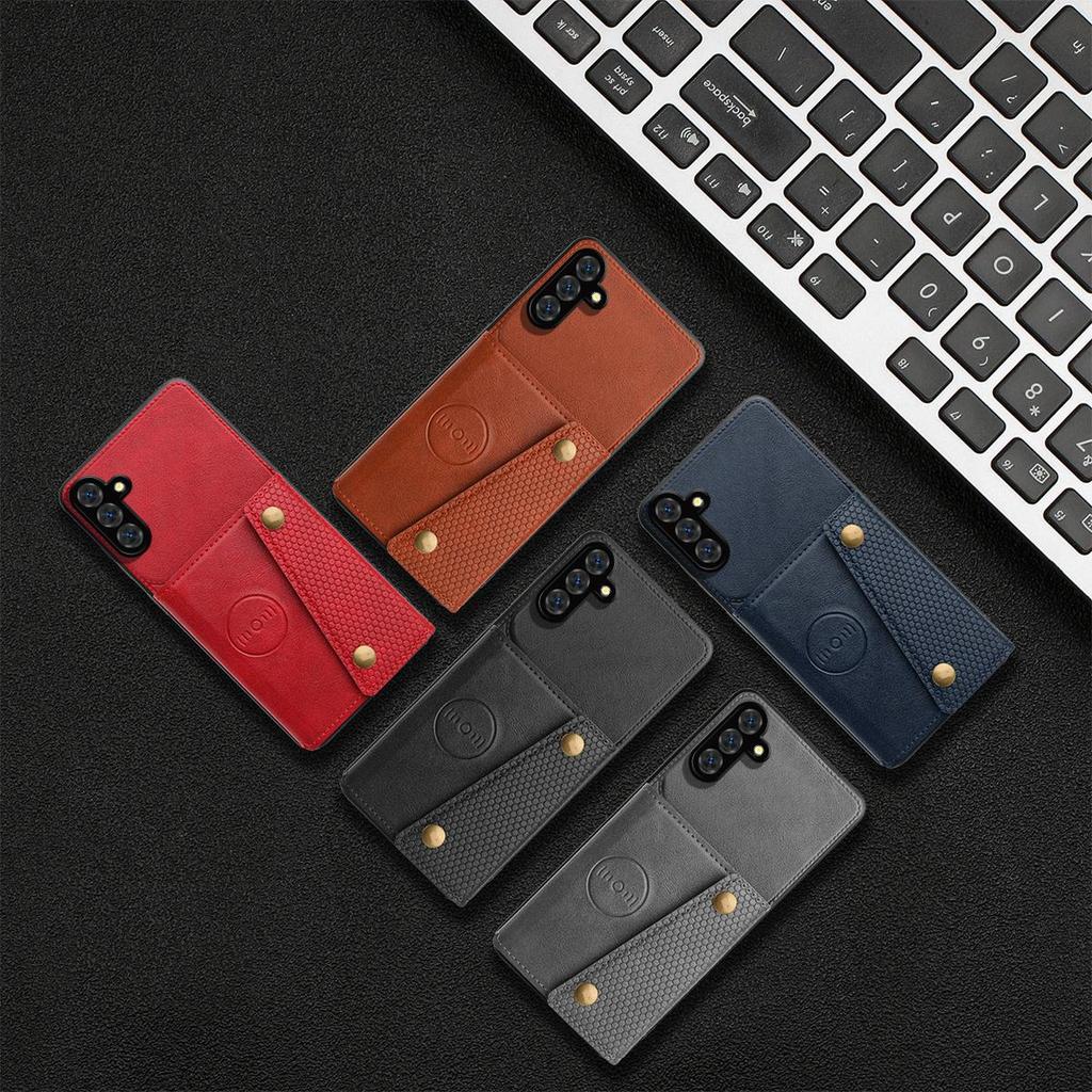 PU Leather Wallet Phone Case for Samsung Galaxy A17 4G/5G,A16,A15,A13 5G,A05s,A04s Card Slots Dual Metal Button Shockproof Full‑Body Cover
