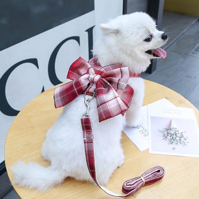 Pet Chest Strap Set Plaid Pattern Dress-up Good Air Permeability Cats Dogs Vest Harness Leash Set Pet Supplies