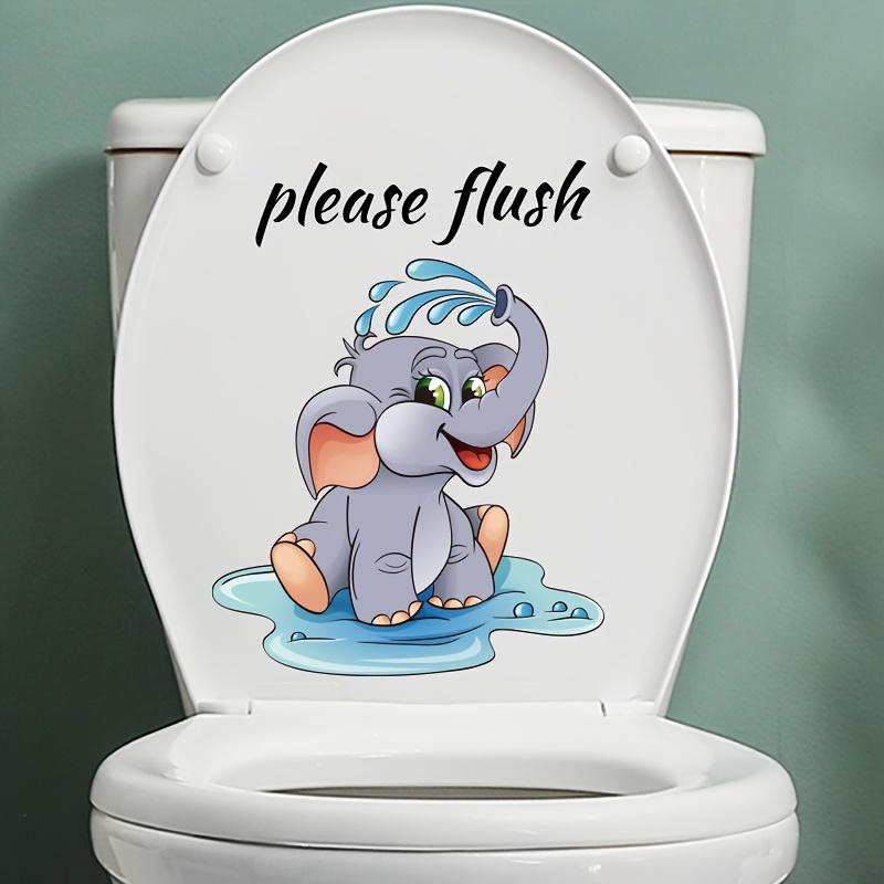 1pc Contemporary Style Cartoon Elephant Wall Sticker, PVC "Please Flush" Toilet Decor, Self-Adhesive Bathroom Decal,Animal Theme