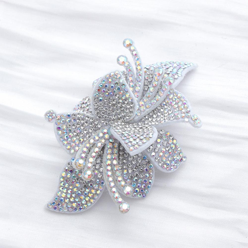 Exquisite Rhinestone Fabric Patch Multi-Color Sparkling Floral Appliqué Shoe Flowers Double Layer Rhinestone Shoe Flowers белый