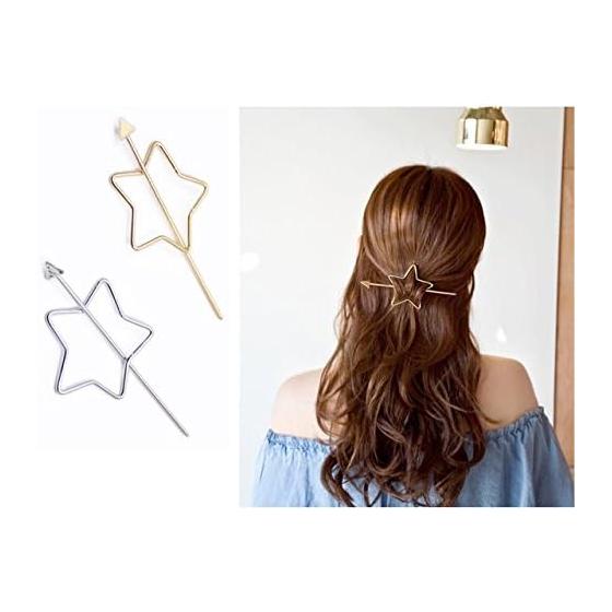 ETWAS Heart Star Hair Stick 2-Piece Set (Silver) Heart Motif Star Motif