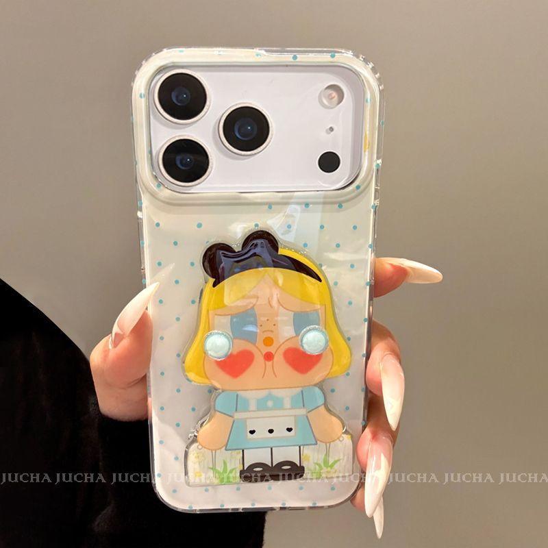 Applicable to Apple 17 mobile phone case, high-end new iphone17promax cartoon mobile phone case, polka dot blue dress crying baby