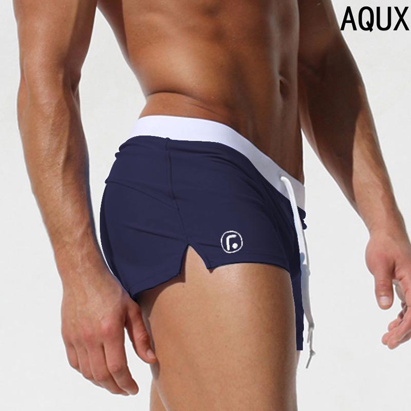 Men's Summer Low Waist Bathing Trunks Two Tone Drawstring Swim Trunks with Back Pocket for Swimming and Hot Springs