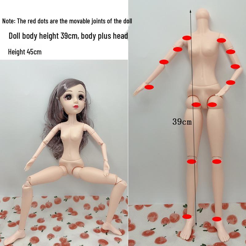 45cm/18-inch BJD Doll Body with Movable 23 Joints and 4-Point Hands, Includes Princess Clothes and Makeup for Customization