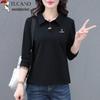 Women's Polo Collar Long Sleeve Cotton Blend T-Shirt