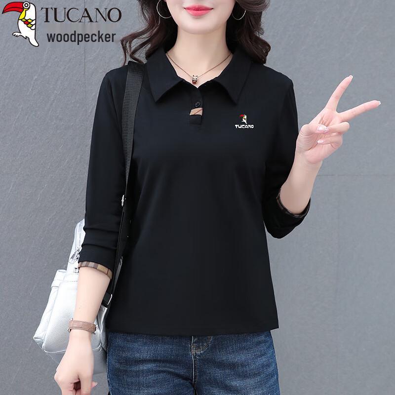 Women's Polo Collar Long Sleeve Cotton Blend T-Shirt