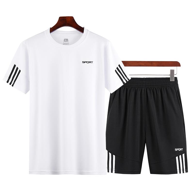 Men Plus Size Casual Sports Fitness Quick Drying Set Round Neck Short Sleeve T-shirt Shorts Two Piece Set