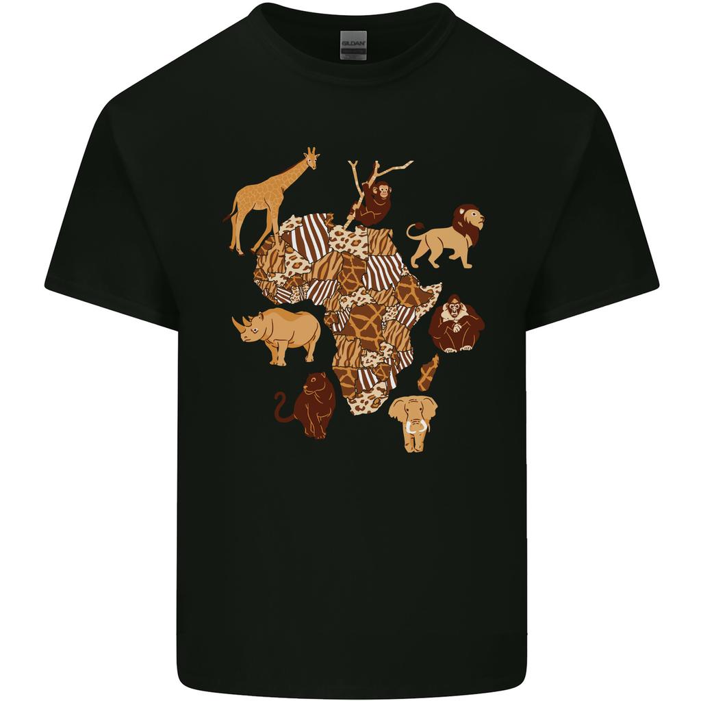 Africa Wildlife Map Giraffe Rhino Ape Elephant Lion Unisexs Light Cotton TShirt