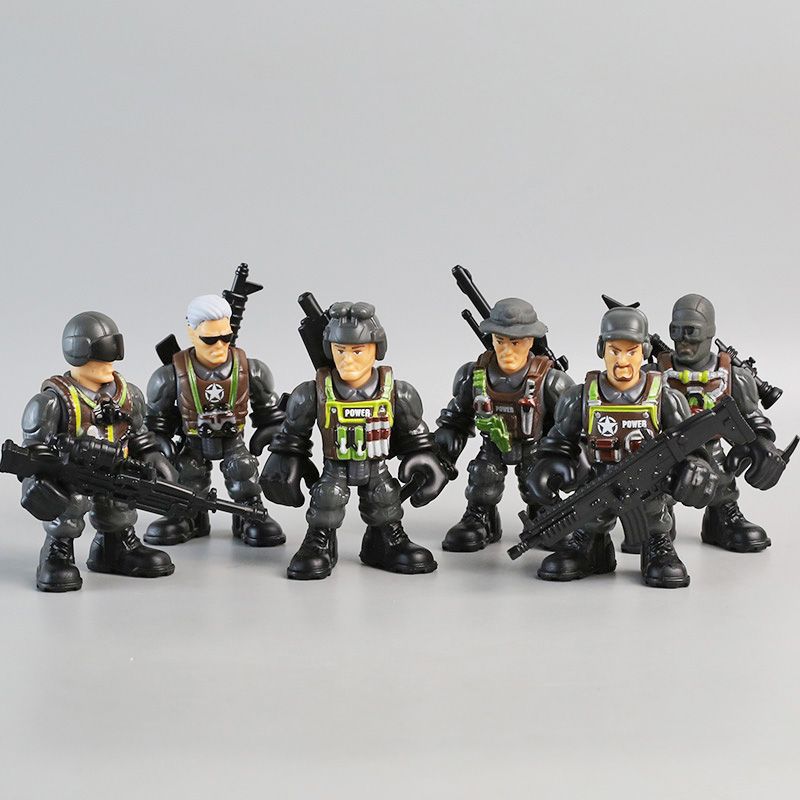 6Pcs/Set Q Version Warrior Elite Force Military Action Figure Toys 8cm Terrorist SWAT Team Soldiers for Children Playing Gift