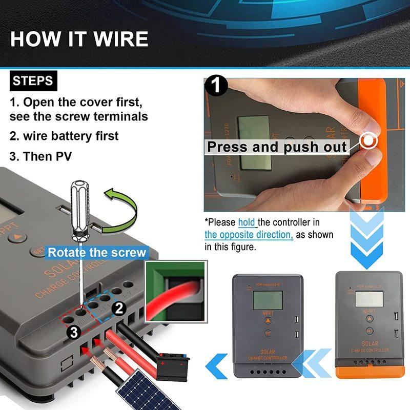 Contrôleur de Charge Solaire MPPT 20A 30A 40A 12V 24V Auto Affichage LCD Régulateur Solaire Convient pour Batteries AGM Gel Inondées et Lithium