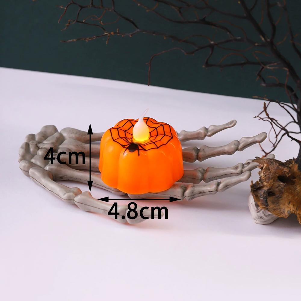 12pcs Electronic Candles Halloween Pumpkin Lamp Ornaments Decor  Festival Party Scene Setting Jack-O-Lantern Props Accessories