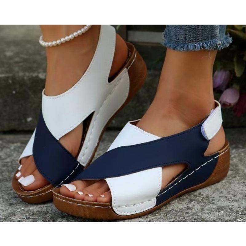 

Женские сандалии на танкетке контрастного цвета с открытым носком, обувь на мягкой подошве, удобные летние сандалии для улицы 43