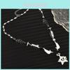 European American Heavy Duty Titanium Steel Necklace With Geometric Star Design And Diamond Inlay