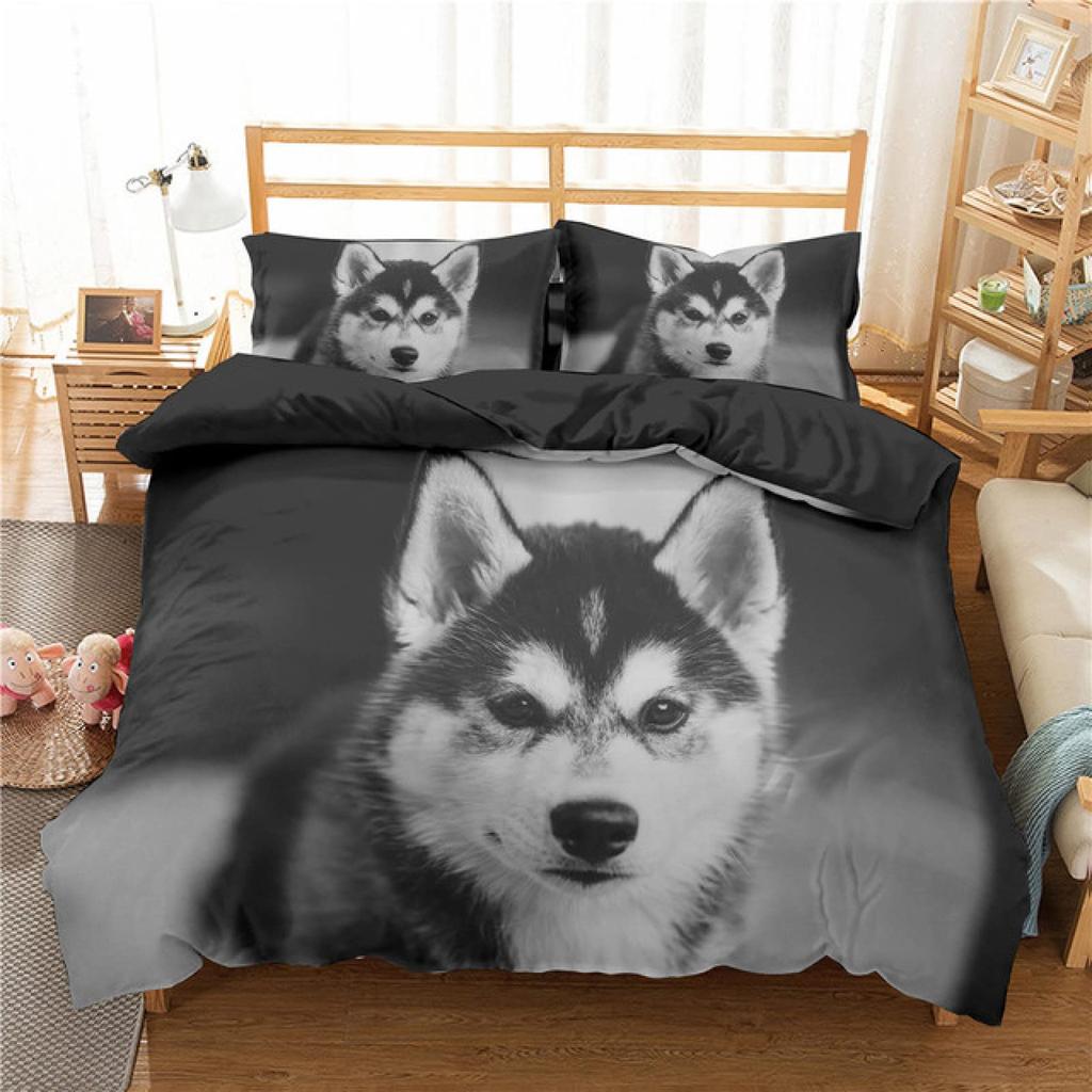 Boys Girls Duvet Covers Puppy Dog Husky Pattern White Duvet Children Cute Dog for Bedroom Decoration Dog Lovers Gifts Queen King