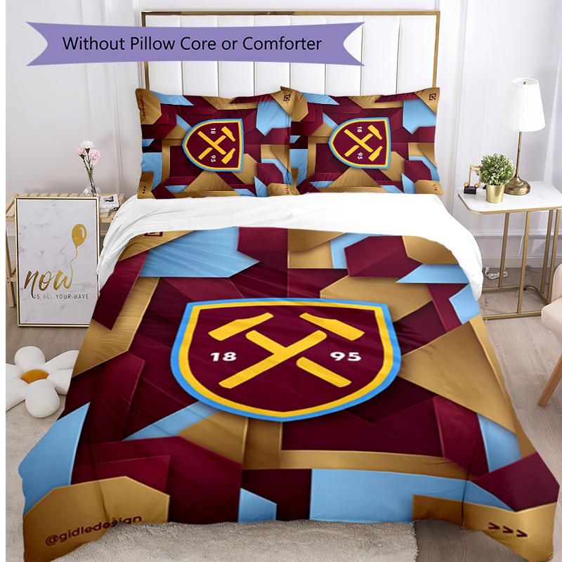 Set Lenzuola Stampato West Ham United Football 3 Pezzi, Comodo Set Copripiumino per Camera da Letto Amico della Pelle