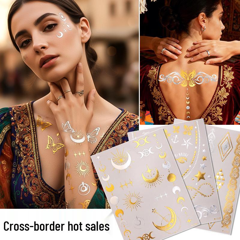 Bohemian Waterproof Gold & Silver Metallic Temporary Tattoo Stickers