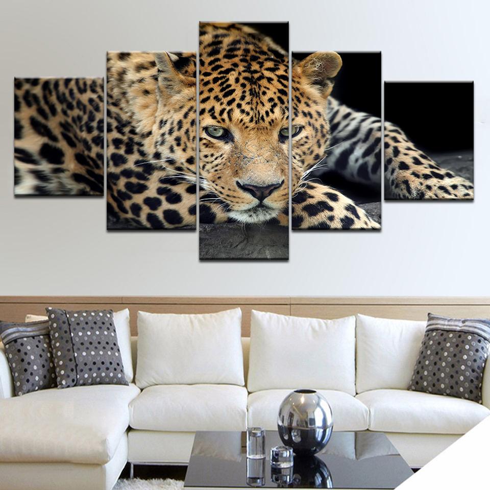 5 Panel/pieces HD Print Leopard Live Animal Wall Posters Canvas Art Painting For Home Living Room Decoration