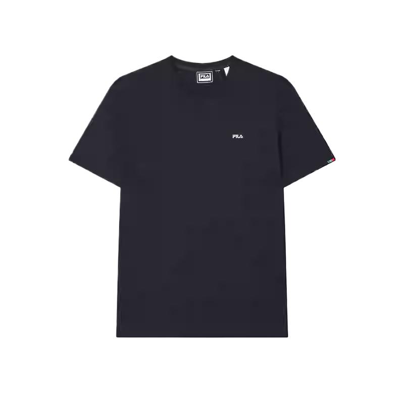 Fila Original Solid Color Logo Embroidered Comfortable Lightweight Breathable Short Sleeve Round Neck T-Shirt Unisex T-Shirts Black F51M519101F-BK