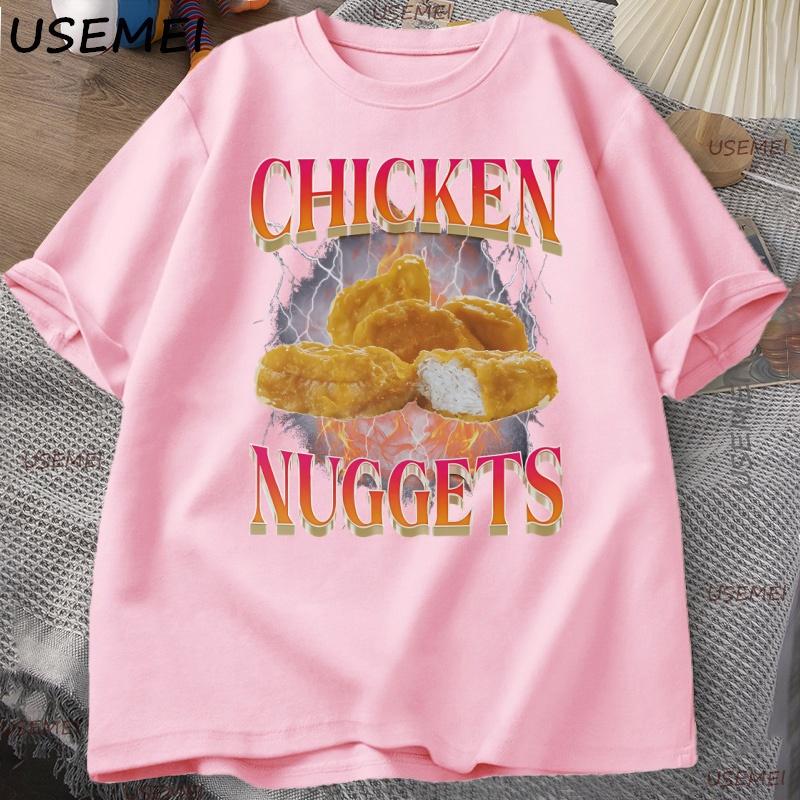 Funny Chicken Nuggets Tshirt Unisex 90s Vintage Cotton Short Sleeve Tshirt Casual Round Neck Graphic T Shirts Loose Printed Tees