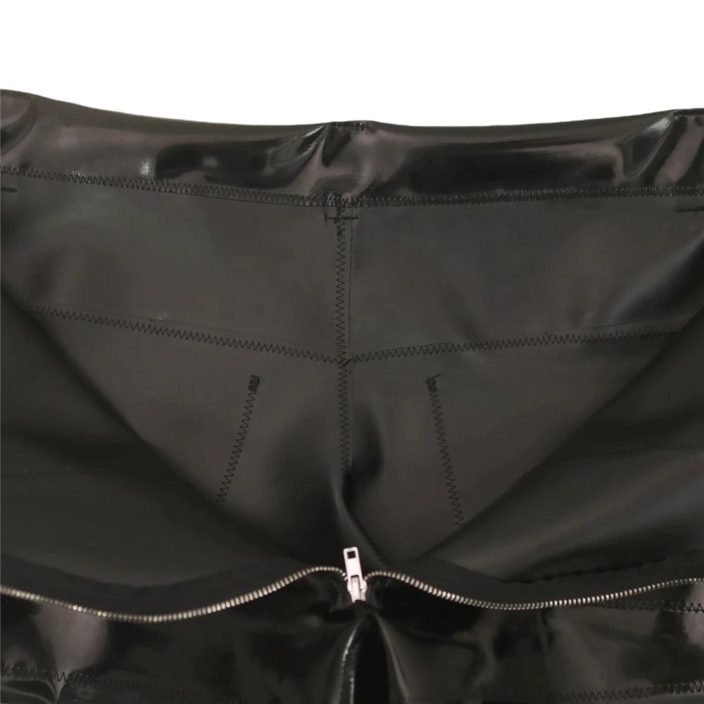 Sexy Men Pu Double Side Hot Shorts Fashion Faux Latex Men Boxer Shorts Pvc Shiny Sexy Tight Shorts Zipper Stage Wear Shorts
