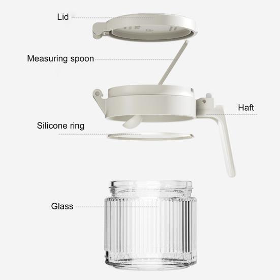 Kryddburk Transparent Dammtät Fuktsäker Förtjockad Bra tätning Presstyp med sked Stor kapacitet Sockersaltpulverförvaringsflaska